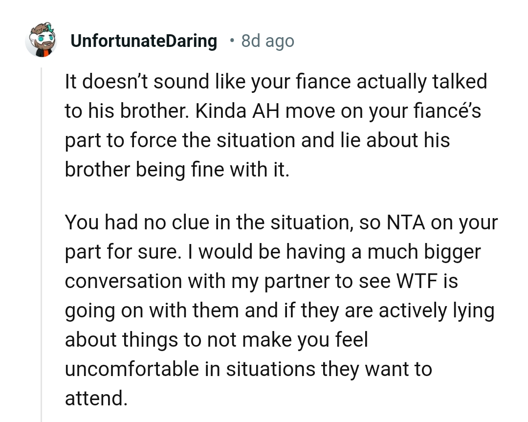 He lied about the groom being fine with it