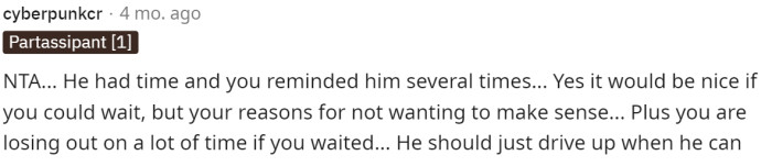 Pretty much all the comments agree, stating that he could have fixed his mistakes so he could go.