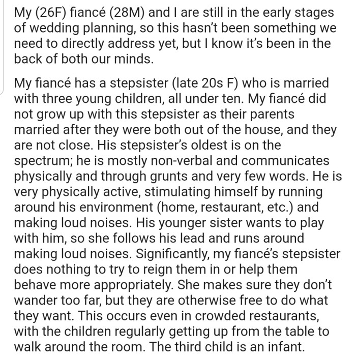 OP and her fiancé are preparing for their wedding, but they have something important about her fiancé's stepsister that they need to address