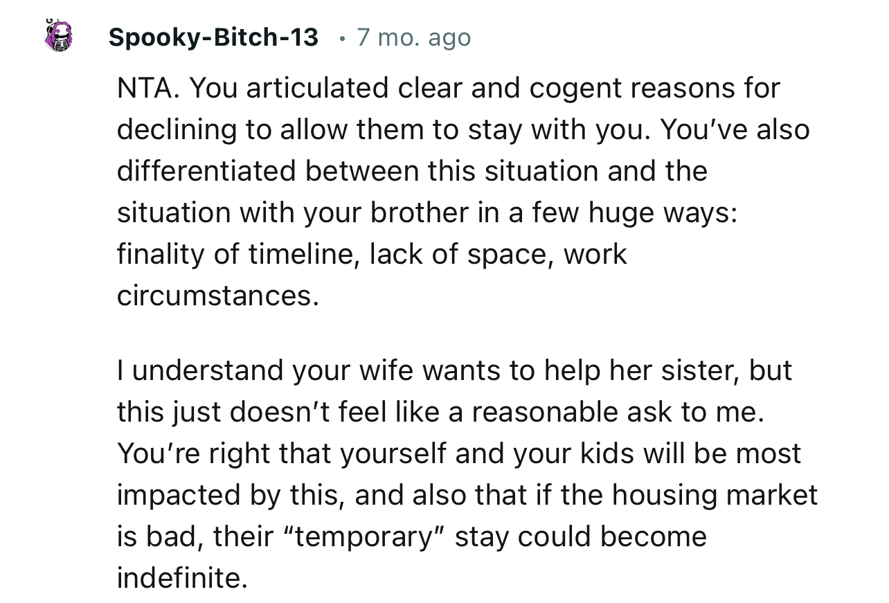 “NTA. You articulated clear and cogent reasons for declining to allow them to stay with you.”