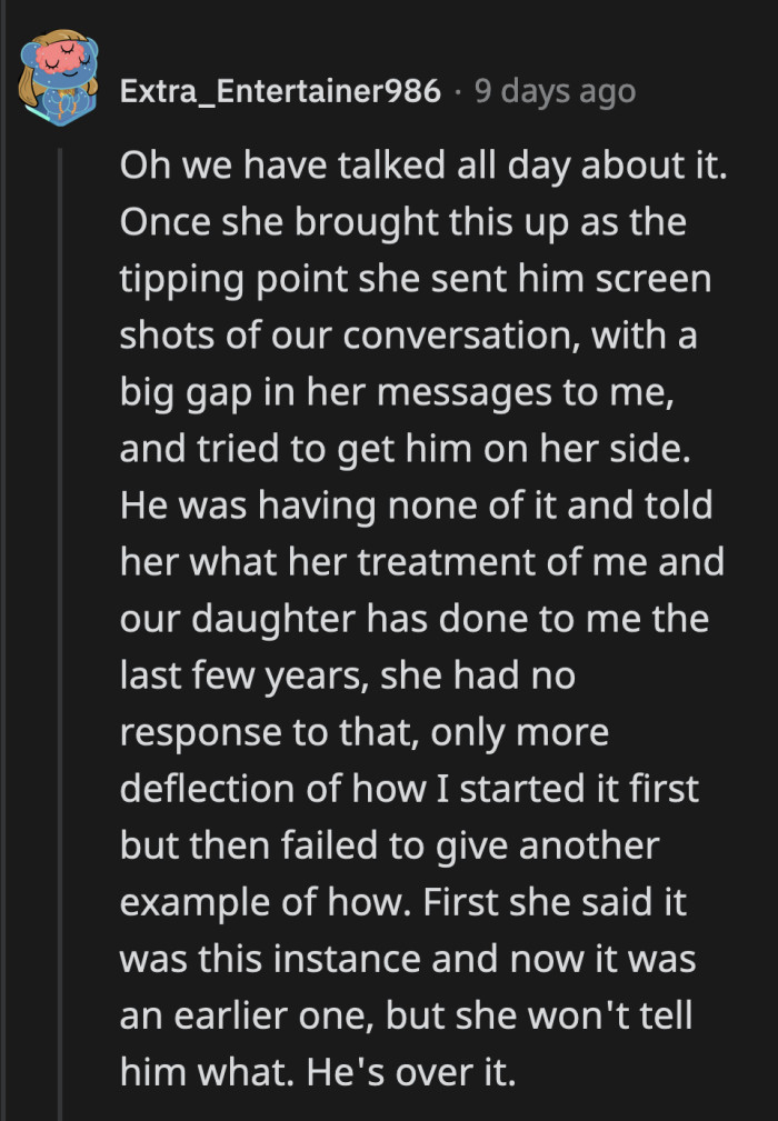 It looks like SIL tried to sway OP's husband to her side, but he knows better than to trust her flimsy excuses.