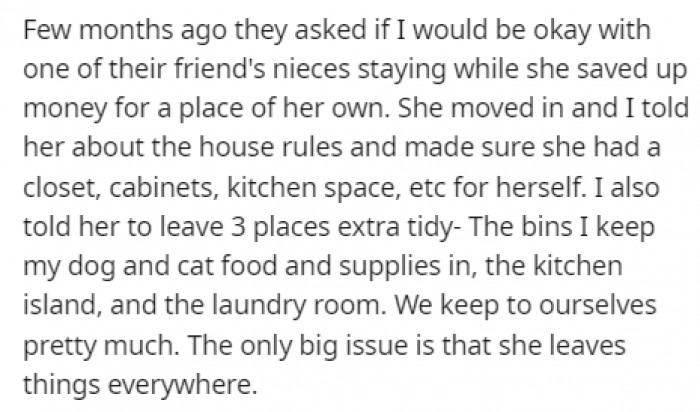 Her parents asked her if their friend's niece could move in for some time, and OP had no problem with it