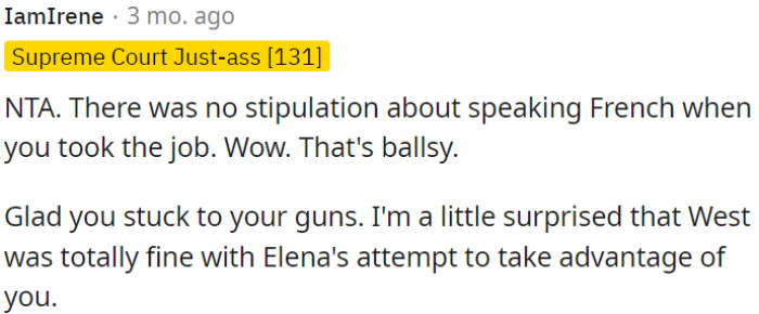 No French is required for the job initially.