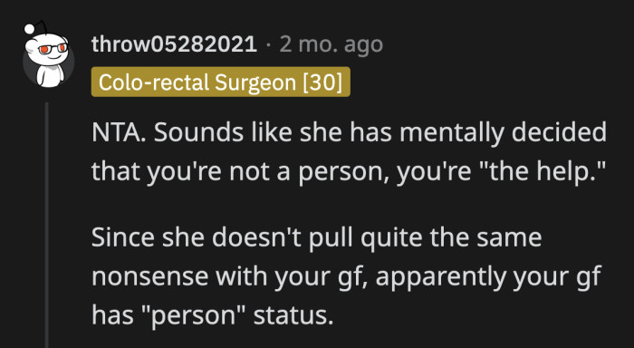 There's definitely a racist layer to her treatment of OP