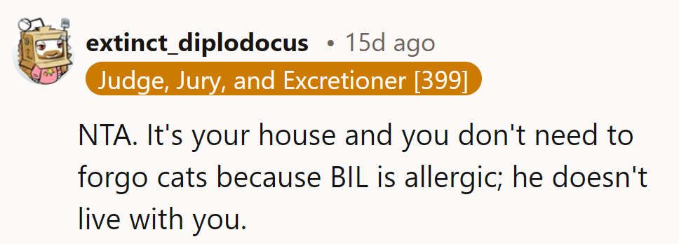 No fur, no fuss! BIL's allergies don't run the house; he's just a visitor.