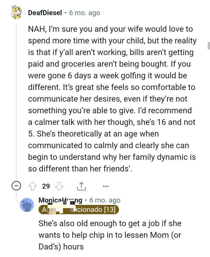 The OP should talk to her calmly