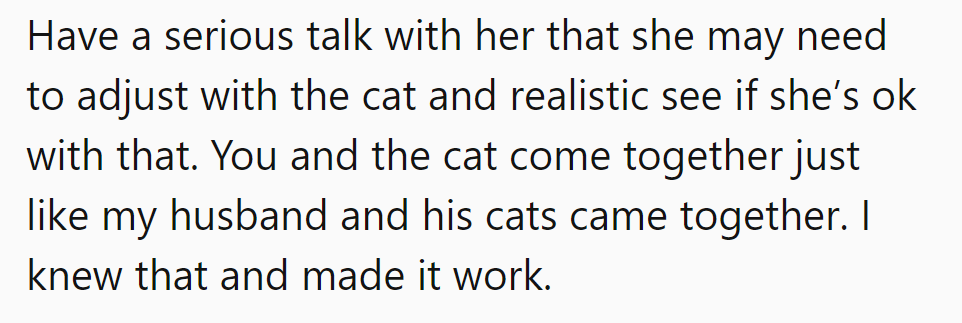 Talk it out: see if she can cozy up to the cat!