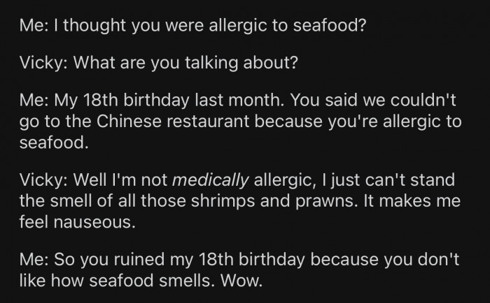 OP confronted Vicky about her alleged allergy, and things took a weird turn.