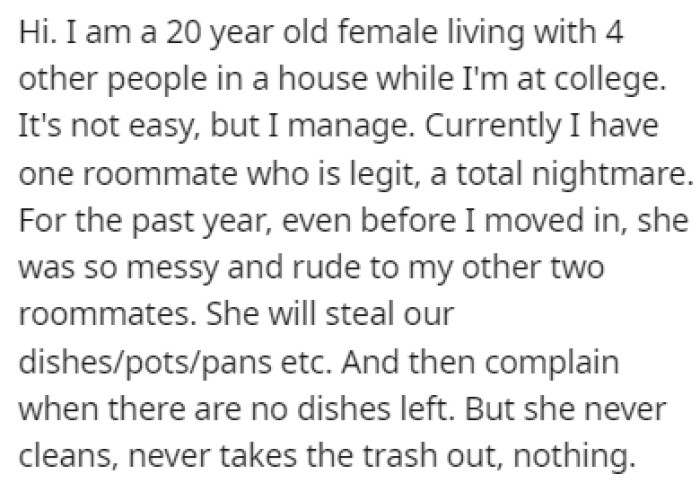 OP is a 20-year-old college student living with 4 people in a house