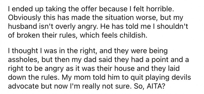 She says she was sure that she wasn't the a**hole here, but now she's having second thoughts.