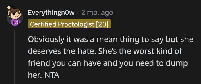 It's the season of breakups for OP. This one, she might feel grateful for.