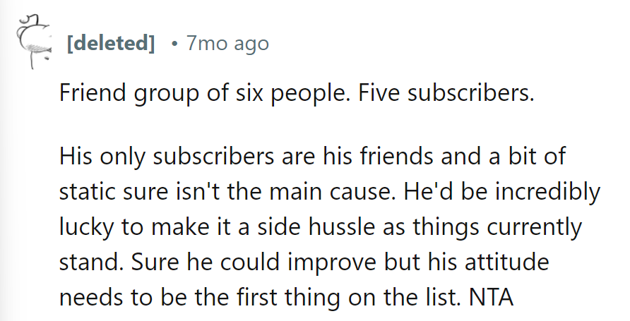 Six friends, five subscribers. Attitude before side hustle dreams.