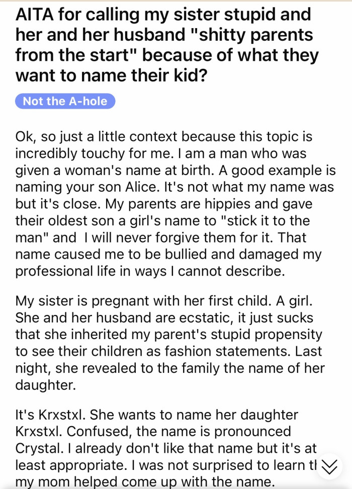 OP called her sister stupid.