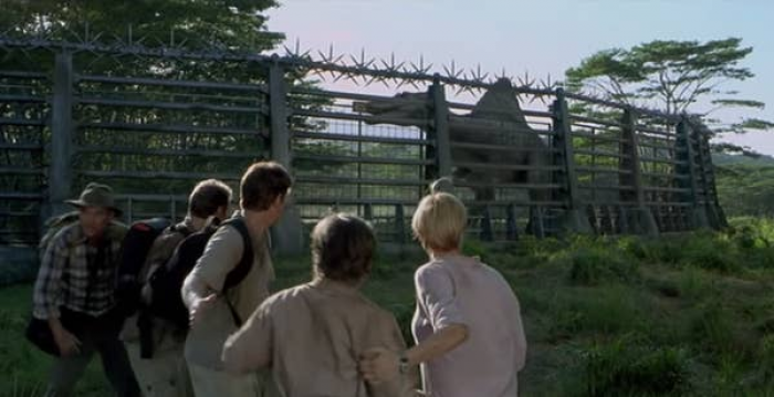 13. In Jurassic Park 3, as the dinosaur smashes through the fence: