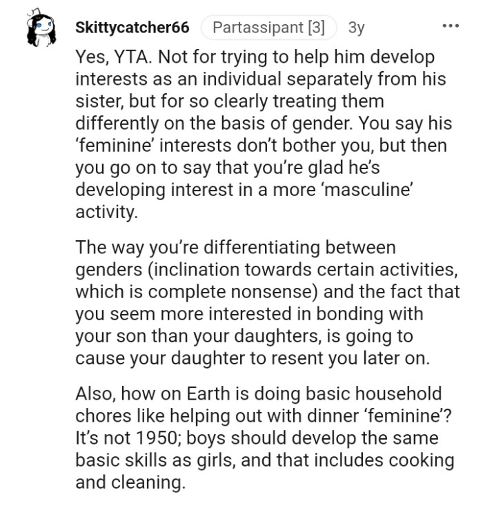 It's the way the OP is differentiating between genders