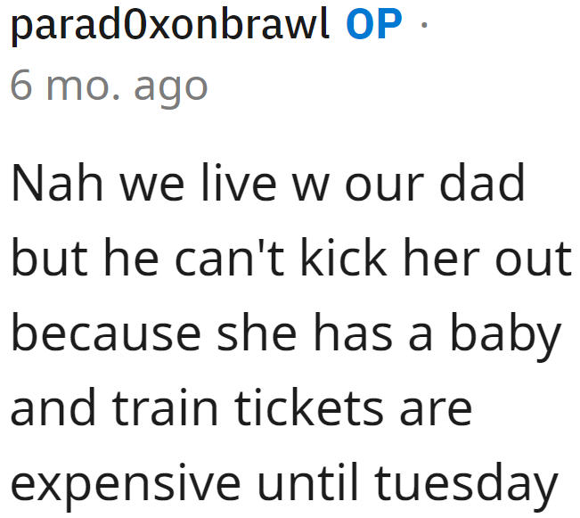 The OP reveals that they live with their dad.