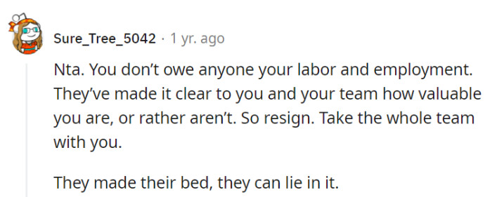 If the organization doesn't value them and their team, it's time for them to resign and let the organization lie in the bed they've made.