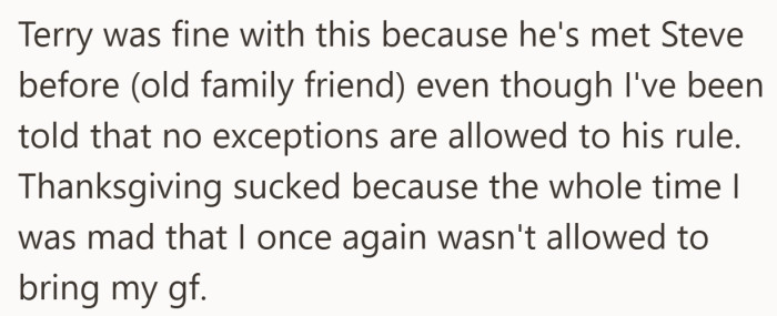 Being told no exceptions were allowed, then watching one unfold, made the holiday feel even harder to swallow.