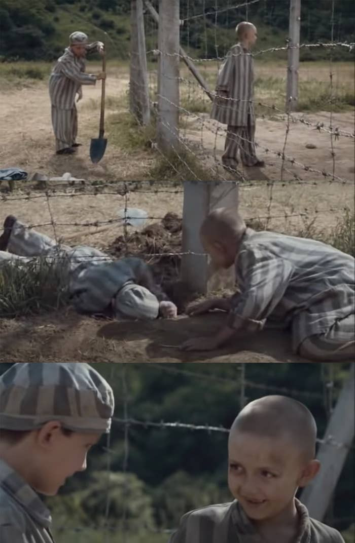 4. When Asa decides to crawl under the fence to be with his friend Shmuel in The Boy in the Striped Pajamas