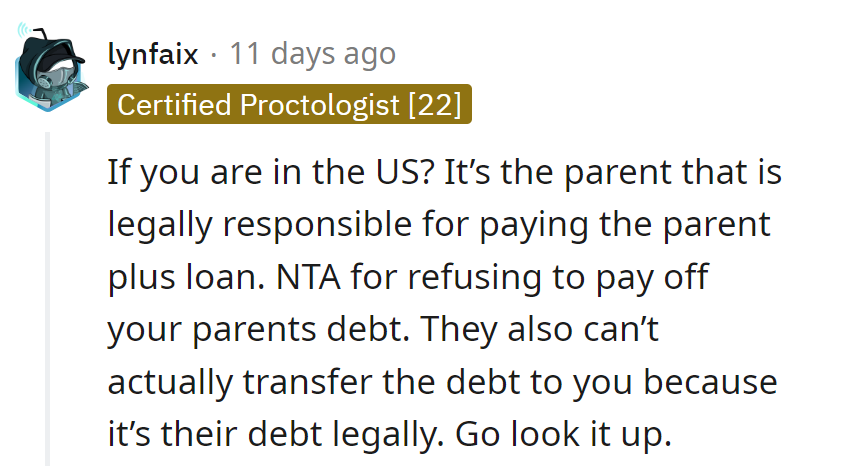 Looks like the parent is stuck with the 'Parent Plus' responsibility!