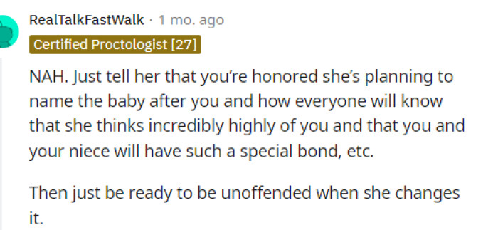 This is advice that people all through this post are telling her to do and we really don't blame her for not wanting the name to match hers.