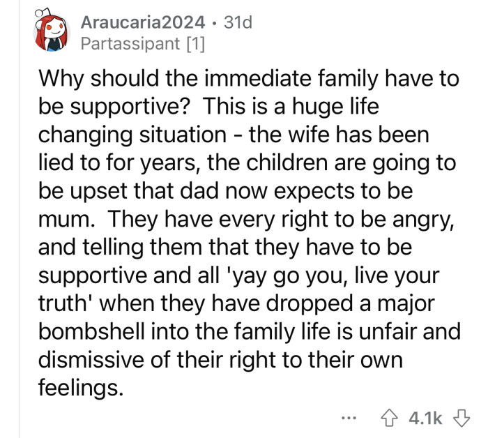 The immediate family doesn't necessarily have to be supportive.