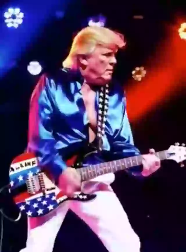 That’s an AI-generated clip of Trump playing the guitar.