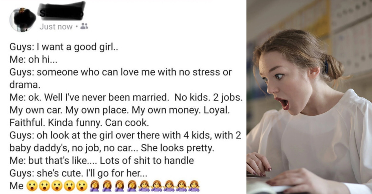 Redditors Blast A Woman's Facebook Post That Complains About How Guys Want "Nice" and "Pure" Girls But Go For Women Who Already Have Kids