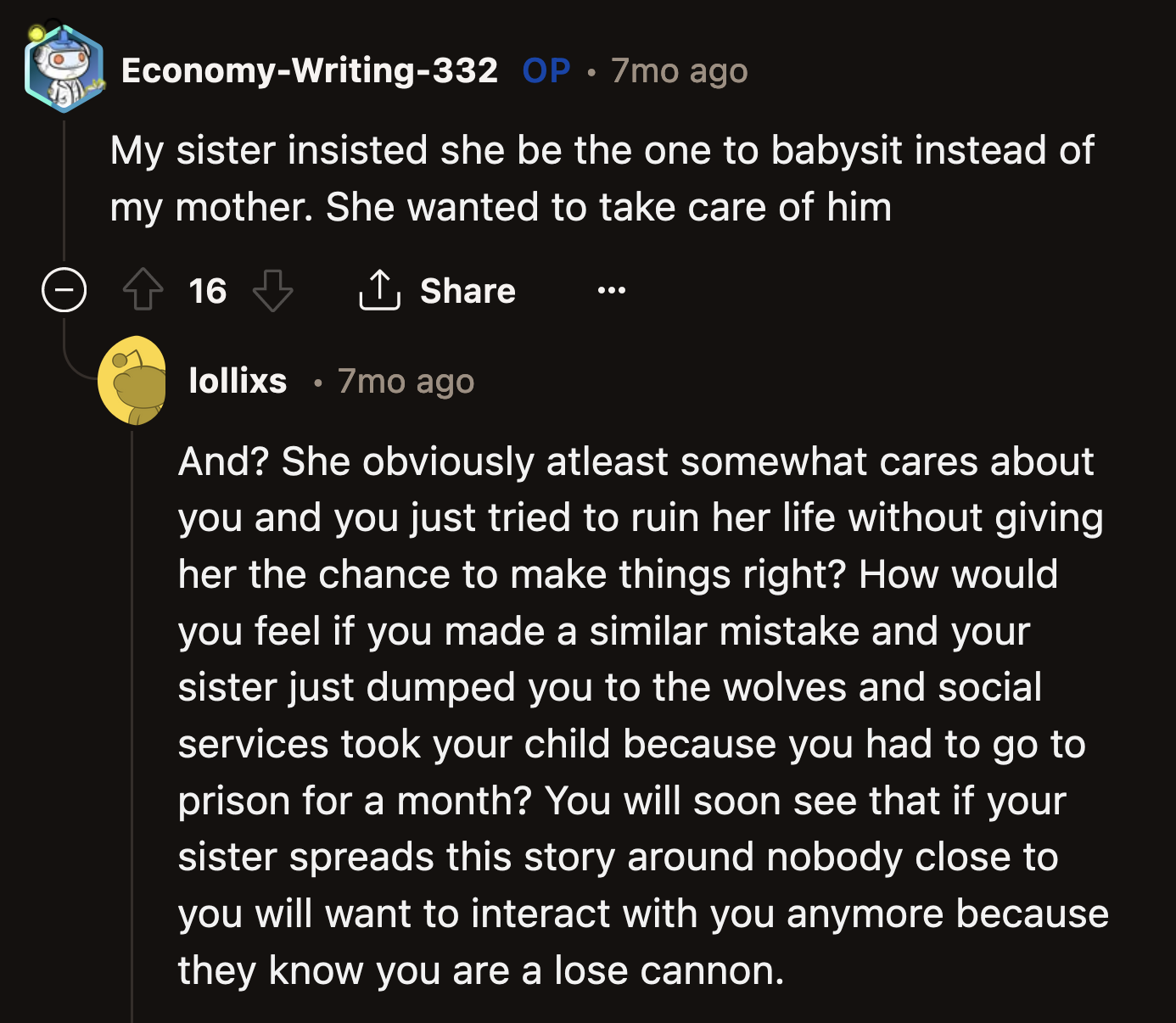 OP explained that her mom was supposed to babysit her son, but her sister insisted.