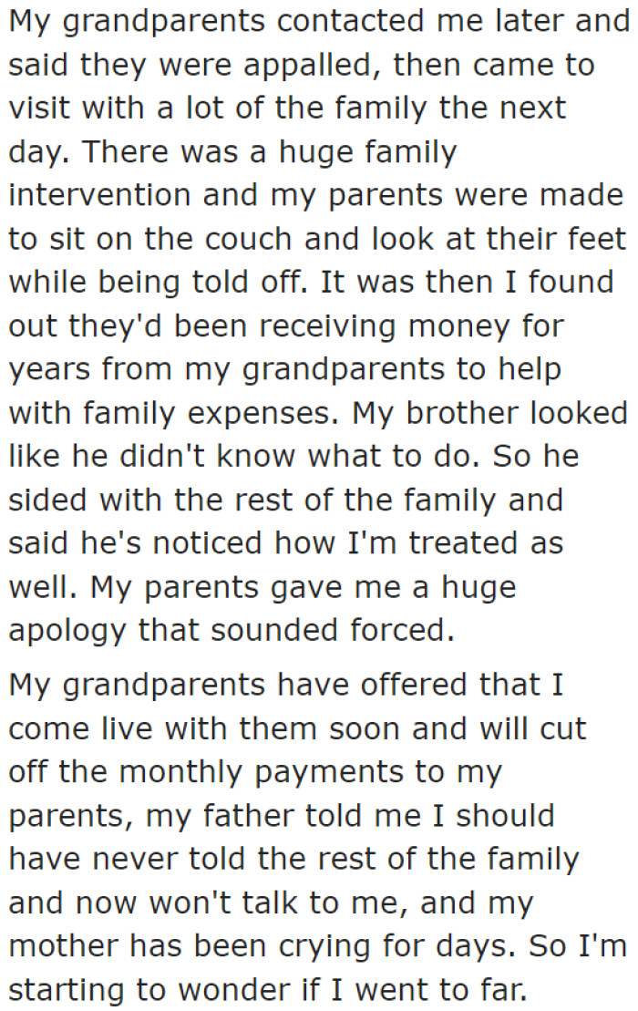 His grandparents heard about what happened and came over the next day. Another confrontation ensued.