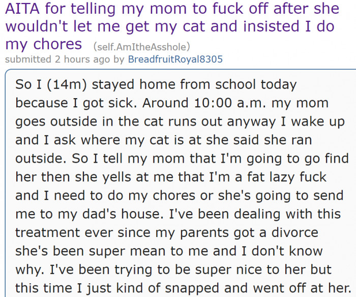 The teenager explains his situation.