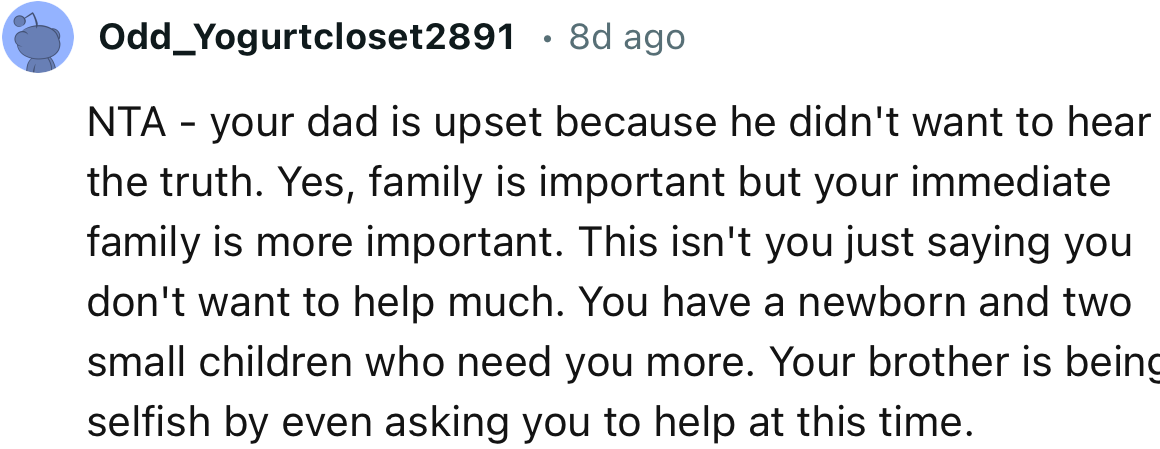 “Yes, family is important, but your immediate family is more important.”