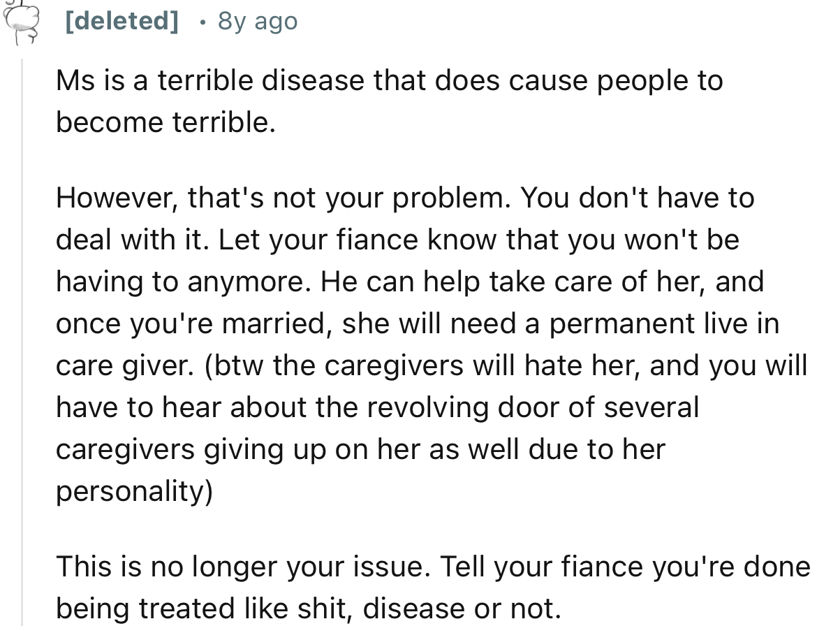 “Tell Your Fiancé You're Done Being Treated Like Sh*t, Disease or Not.”