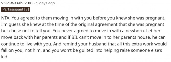 The teenage couple should understand that this isn't ideal for anyone, but things need to change.