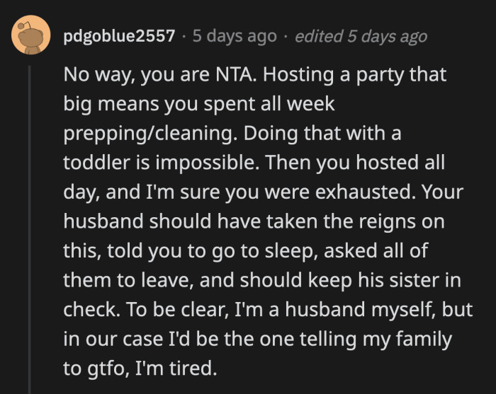 She opened up her home to 40 people. Yet it was still deemed not enough because she refused to cater to seven more people who randomly showed up at midnight.