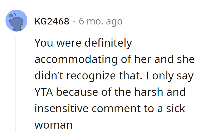 Accommodations were made, but Sam accidentally served a side of sass. Lesson learned: next time, go easy on the spice.