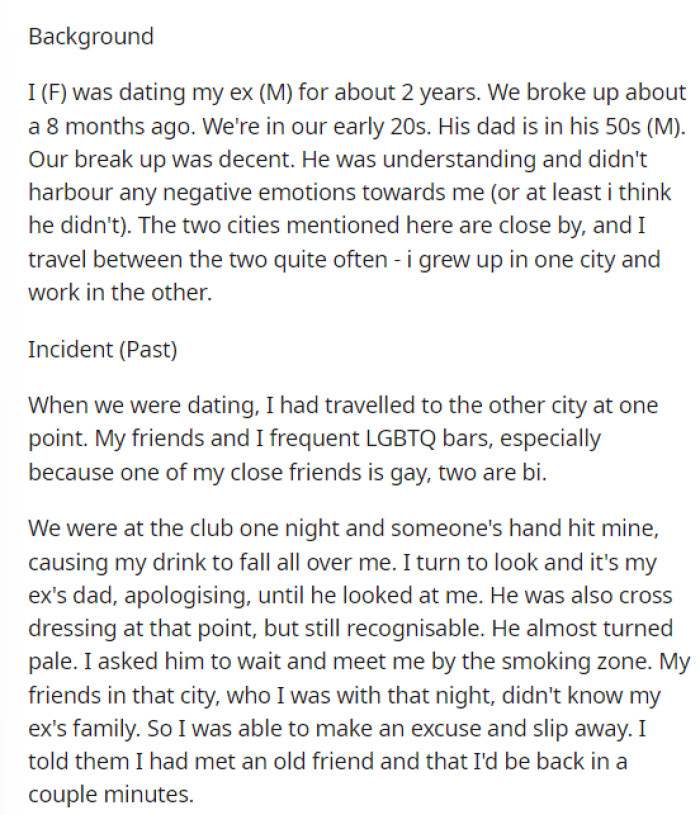 OP's post explains what happened in the past regarding how she originally found out, before she moves into the present events that have occurred.