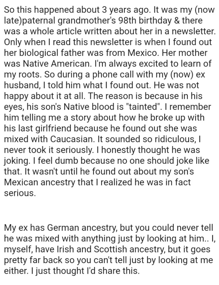 OP's Ex Has German Ancestry, but You Could Never Tell He Was Mixed