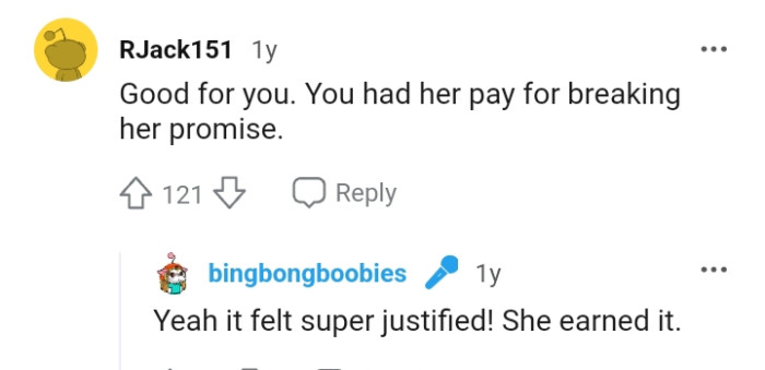 The OP only had her pay for going against her words