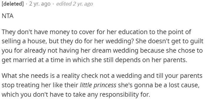 OP is not responsible for the parents' treatment of the sister.