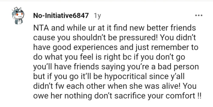 The OP Will Have Friends Saying She's a Bad Person