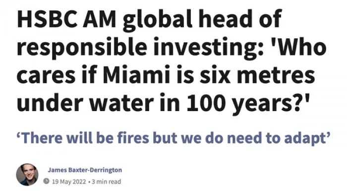 13. HSBC's Asset Management global head of responsible investing, Stuart Kirk, told investors not to worry about global warming.