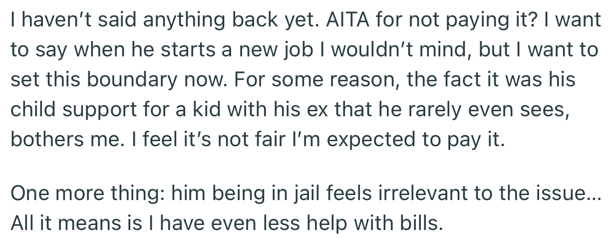 OP wants to know if she’s the AH for not paying