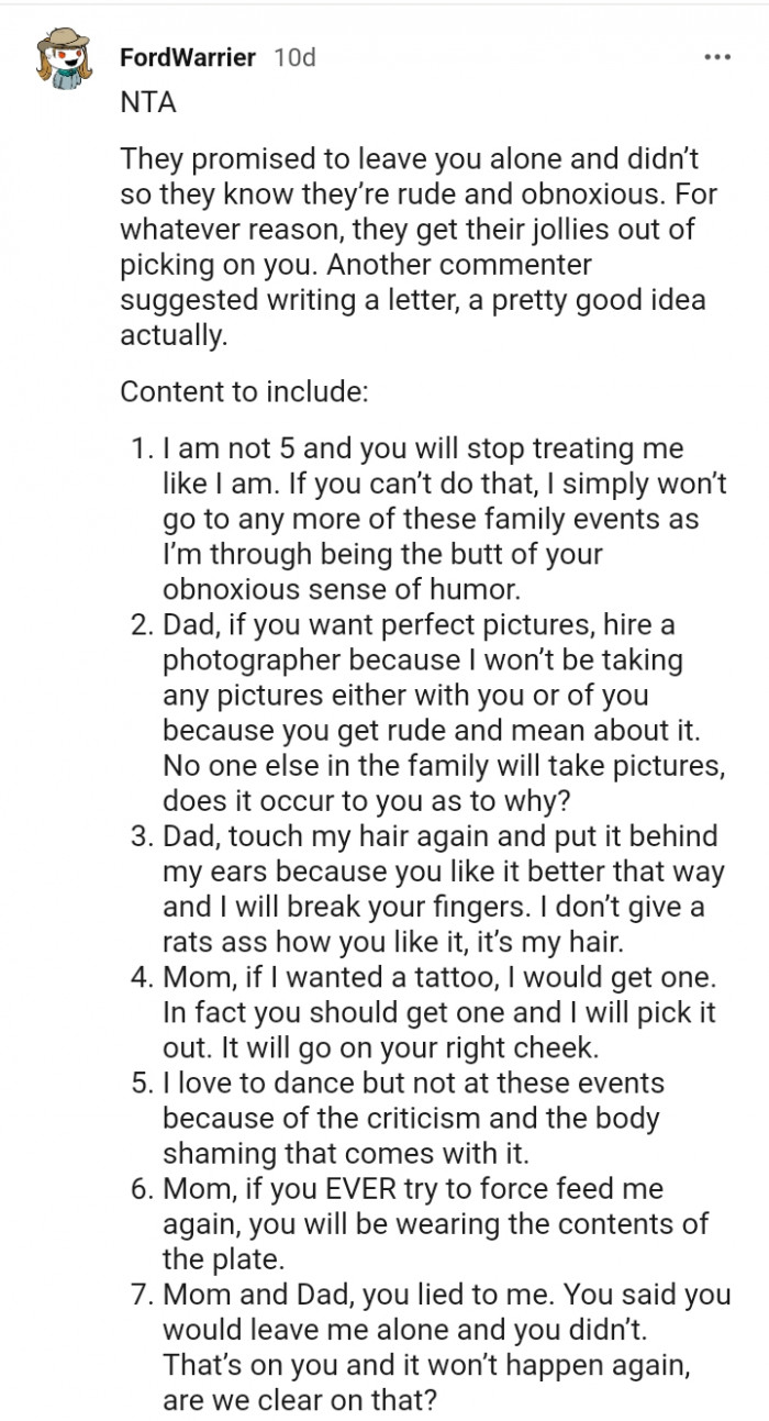 This Redditor is dishing out content to include in the letter