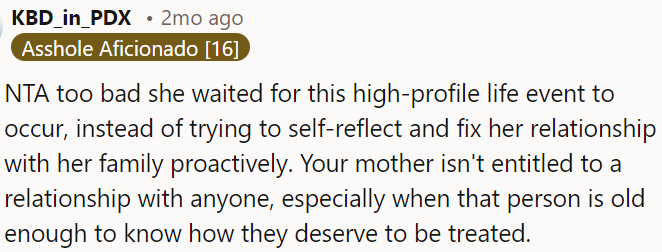 It's not fair that she only addressed family issues when a big event happened.