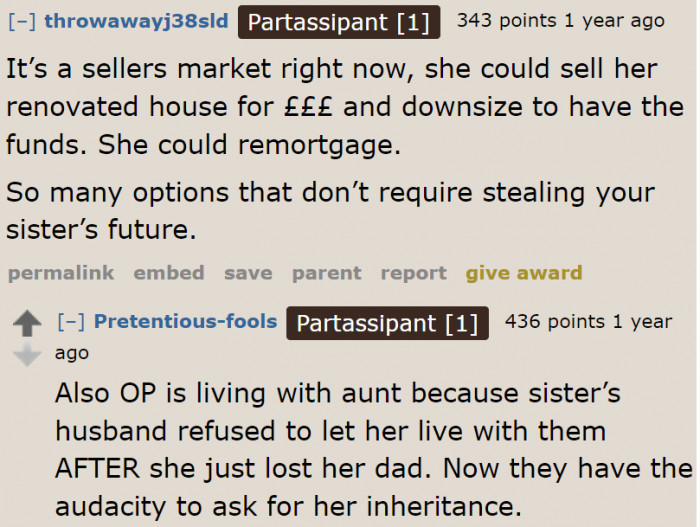 The older sister can always give up the things she splurged her inheritance on.