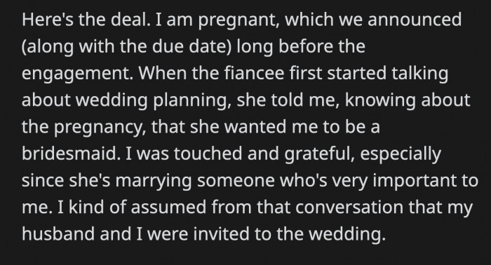 OP assumed they were part of the wedding and was grateful to have a meaningful part in it