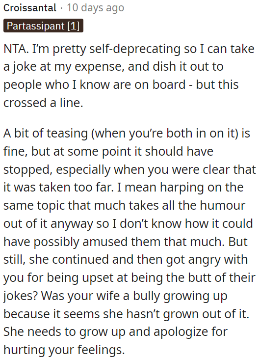 In this situation, a line was crossed when teasing continued despite expressing discomfort.