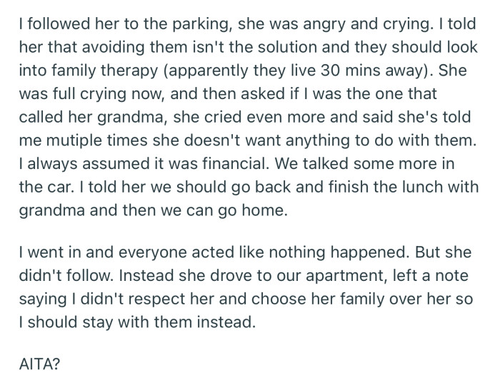 OP’s fiancée ended up getting hurt. Now he knows why she has avoided her family all this while