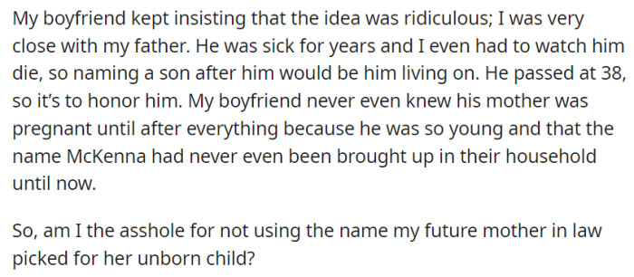 Naming their son after OP's late father is meaningful and understandable, considering the deep emotional value and the desire to honor his memory.